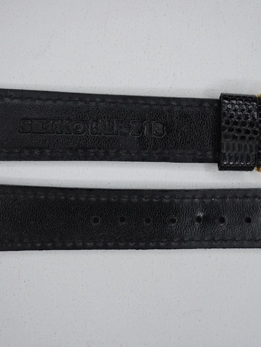 Original Seiko CALF-Z18 18mm Black Lizard-Embossed Leather Strap Gold Buckle